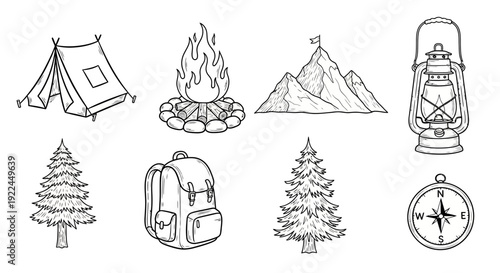 Camping Icons Set with Outdoor Elements 1.