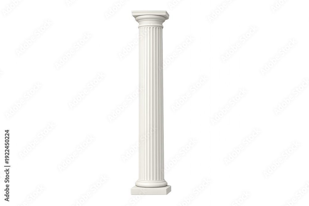 Fototapeta premium White fluted classical column or pillar for architectural support and historical design, 3d render with transparent background