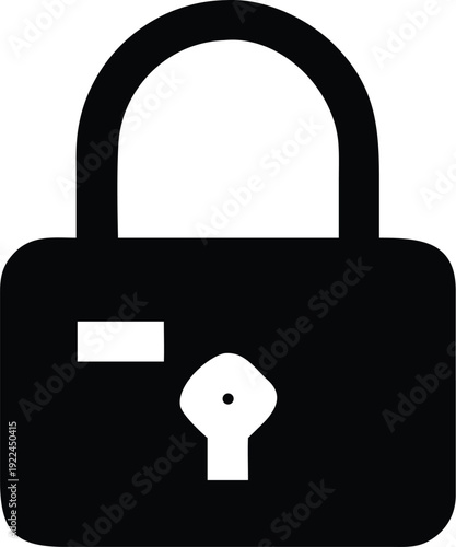 A black and white illustration of a padlock with a keyhole and a key inside