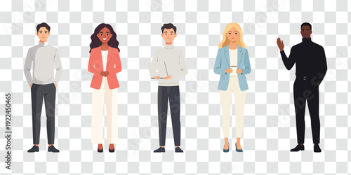 Diverse Business Professionals Vector Set. Modern Multiracial Team Standing. Men and Women Colleagues Illustration