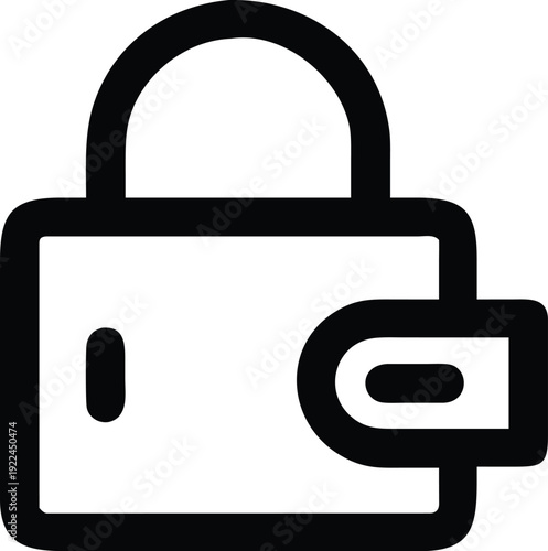 A black and white illustration of a padlock with a keyhole and key attached