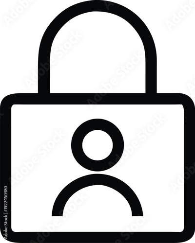 A black and white icon of a person inside a padlock symbolizing user account security.