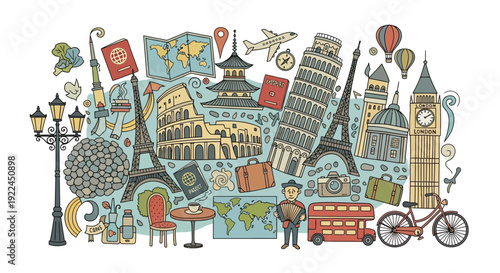 London Landmarks Illustration with Iconic Symbols.
