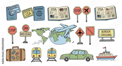Collection of Travel Related Icons and Symbols.