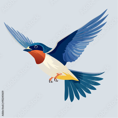 Dynamic vector illustration of a colorful swallow bird in graceful flight, wings spread wide, capturing the agility and beauty of this beloved songbird in a vibrant artistic design