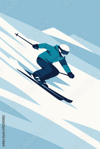 Professional Downhill Skiing Action Minimal Poster Design