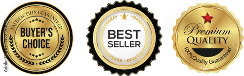 Three golden badges showcasing awards for best seller, premium quality, and buyer's choice.