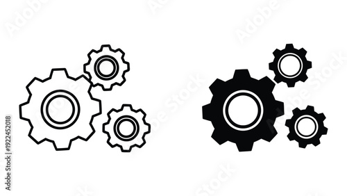 Gears icon set in black and white