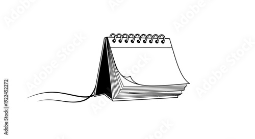 A simple black and white sketch of a blank desk calendar with pages flipping.