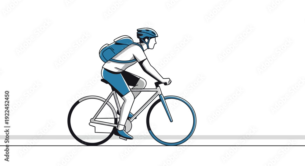 Fototapeta premium A stylized illustration of a person riding a bicycle with a backpack and helmet.