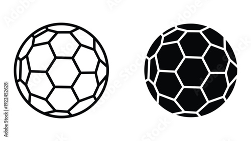 Black and white soccer balls side by side