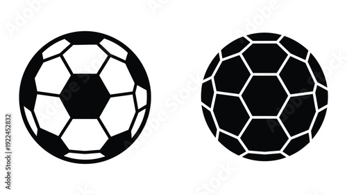 Black and white soccer balls side by side