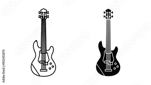 Black and white bass guitar illustrations
