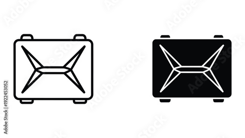 Two simple black and white icons of briefcases