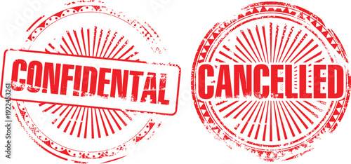Two red rubber stamps, one reading confidential and the other cancelled.