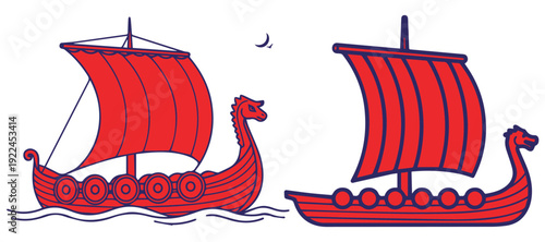 Red viking longship vector illustration on white background eps 10
