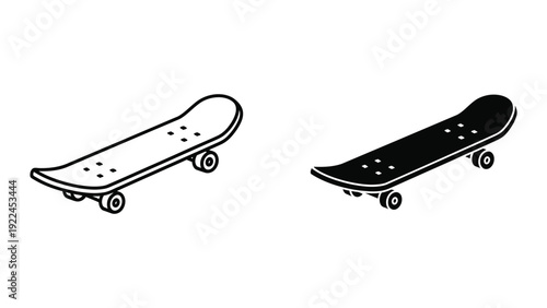 Black and white skateboards on white background