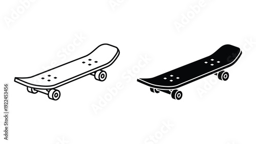 Skateboards in black and white