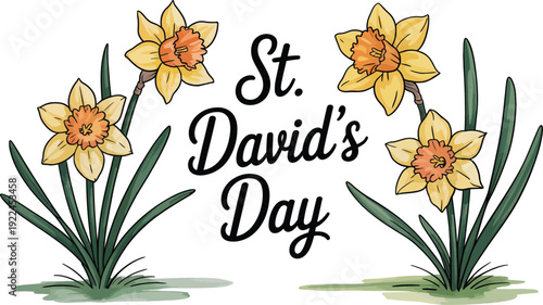 St Davids Day Greeting with Daffodils and Ground Detail
