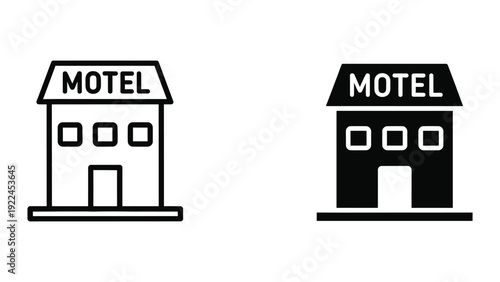 Motel building icons in black and white