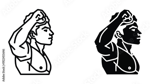 Busts of woman with her hand on her head