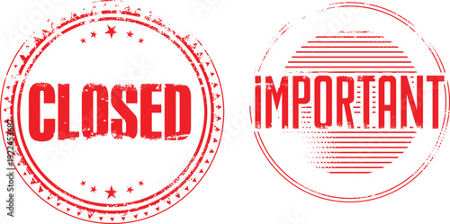 Two stamps with the words closed and important on a white background