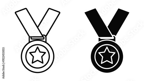 Medal icons with star, outline and filled