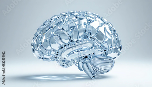 Transparent glass human brain sculpture, creativity and innovation concept, realistic