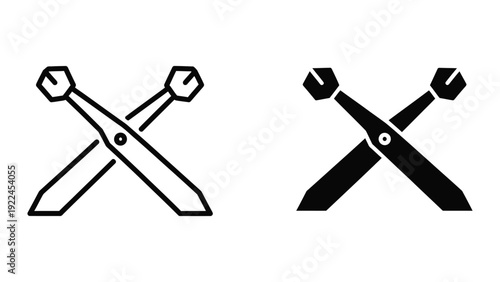 Crossed swords icon in outline and filled styles