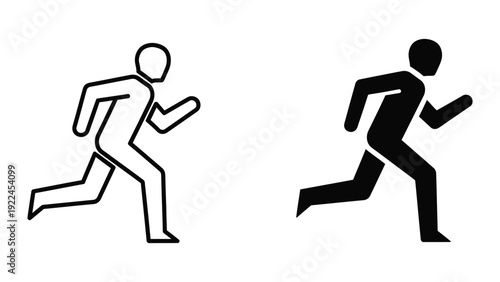 Two runners in motion, one outlined and one solid