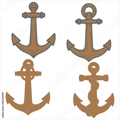 Brown anchors set on white background maritime equipment eps 10