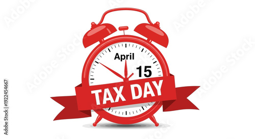 A red alarm clock displaying april 15th, symbolizing the tax filing deadline.