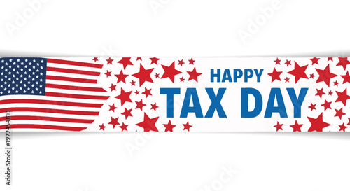 A patriotic banner with an american flag and stars, celebrating tax day in the united states.