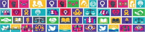 International Women’s Day Stamp Icon Set Feminism Equality Celebration Badge Collection