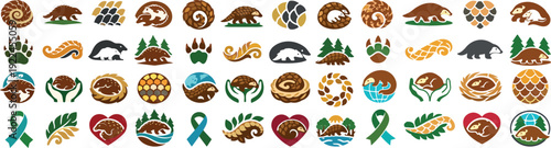 World Pangolin Day Icon Set Wildlife Conservation Awareness Symbol Collection