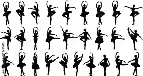 Ballerina silhouette collection of dancing women, ballet troupe in various artistic poses, classical dance performance set and graceful theater movements