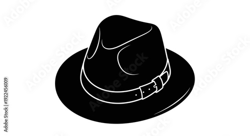 Black Fedora Hat with White Outline.