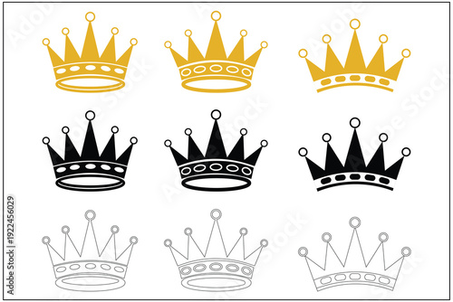 Royal Crown Cutout Silhouette Set White Background Vector Collection
