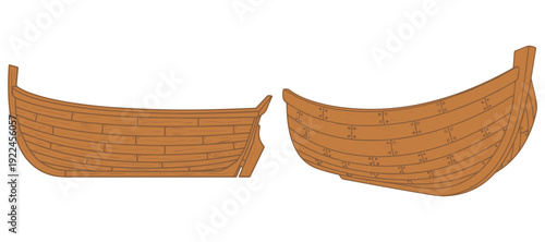 Wooden boat hull sections for ship building project eps 10
