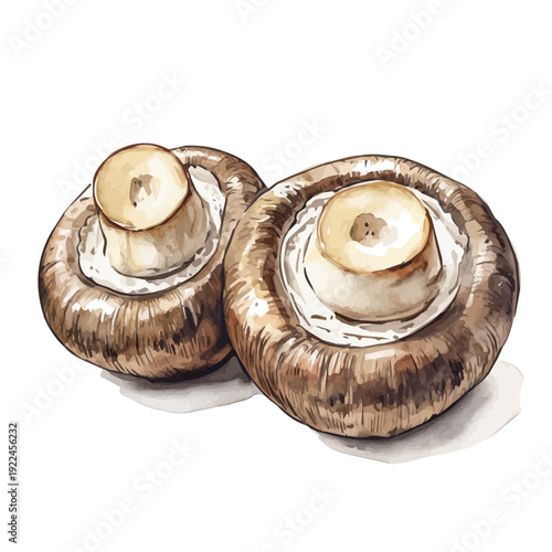High-resolution watercolor painting vector of Stuffed Mushrooms, isolated on a white background.