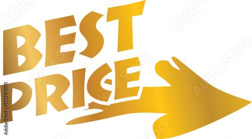 Golden hand pointing to the text best price in a yellow background