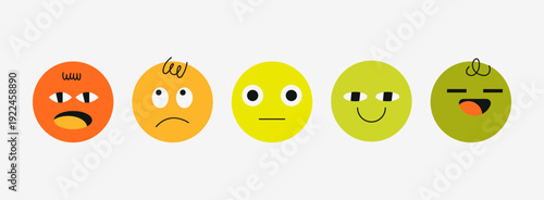 Vector emotion rating scale with abstract face characters ranging from bad to excellent.  Ideal for customer satisfaction surveys, UX rating systems, education materials and psychology projects.