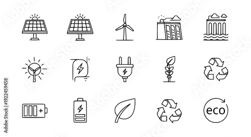 Sustainable Energy Vector Icons – Editable Stroke Outline Collection