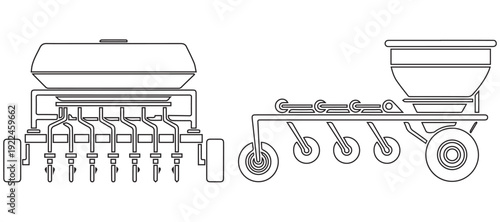 Agricultural seeders coloring page. farm machinery for planting crops eps 10
