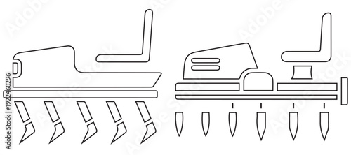 Riding tillers coloring page. farm machinery for soil cultivation eps 10