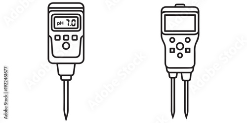 Soil ph meter and moisture tester for agricultural analysis line art and eps 10