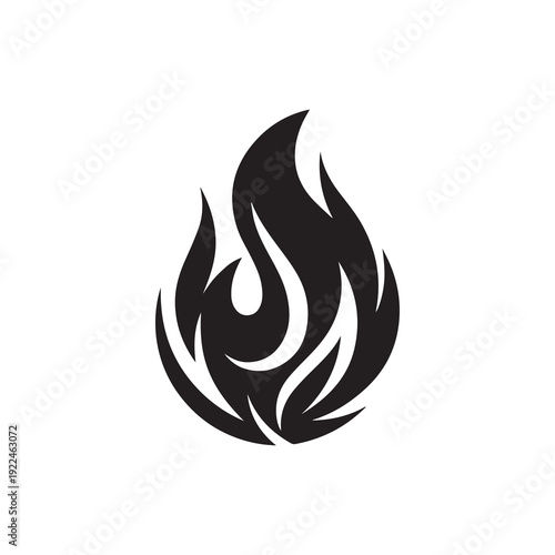 Black and white flame symbol with smooth curves and modern styling for design