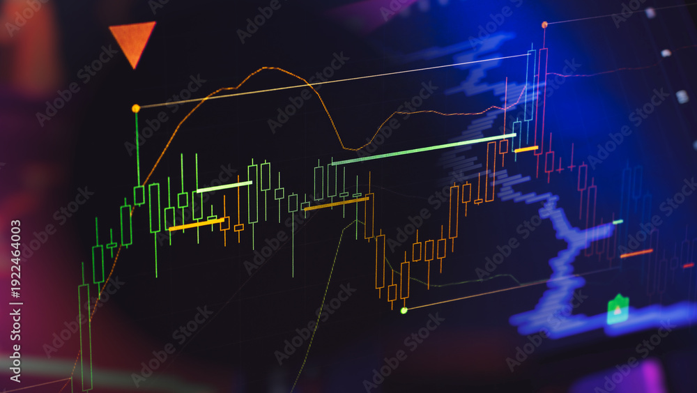 Fototapeta premium Colorful Candlestick Trading Chart with Volume Profile