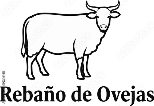 Simple black and white line drawing of a sheep standing, text below reads "Rebaño de Ovejas
