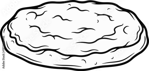 Simple black and white line drawing of an oval-shaped object with irregular surface texture